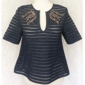 Cynthia Rowley | Denim Sheer Top W Embellishment